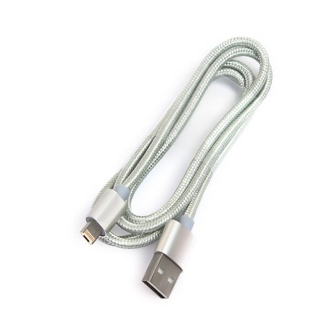 USB кабель, USB тип A, micro USB тип B, Lightning, 100 см, сріблястий, 2 in 1