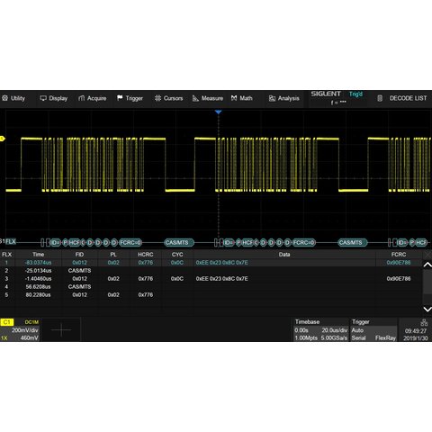 Запуск и декодирование FlexRay SIGLENT SDS 5000X Flexray