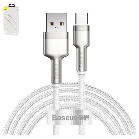USB кабель Baseus Cafule Series Metal, USB тип C, USB тип A, 200 см, 66 Вт, 6 А, серебристый, белый, #CAKF000202