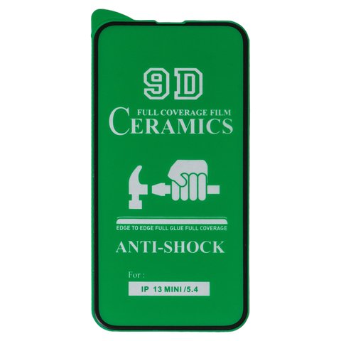 Защитная пленка Ceramica для Apple iPhone 13 mini, черная, 0,2 мм 9H, совместимо с чехлом, Full Glue, cлой клея нанесен по всей поверхности