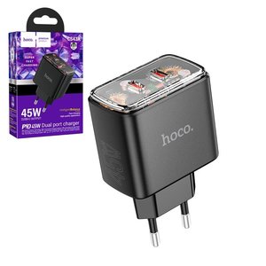 Сетевое зарядное устройство Hoco CS43A, 45 Вт, Power Delivery PD , черный, 2 порта, #6942007620826