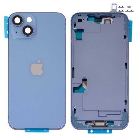 Корпус для iPhone 14, синий, с держателем SIM карты, с боковыми кнопками, Original PRC , EU version