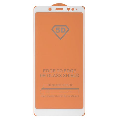Tempered Glass Screen Protector All Spares compatible with Xiaomi Redmi Note 5, Redmi Note 5 Pro, 0,26 mm 9H, 5D Full Glue, white, the layer of glue is applied to the entire surface of the glass 