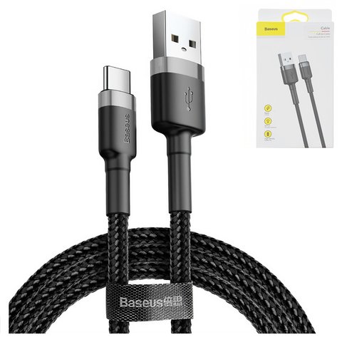 USB Cable Baseus Cafule, USB type A, USB type C, 100 cm, 3 A, black  #CATKLF BG1
