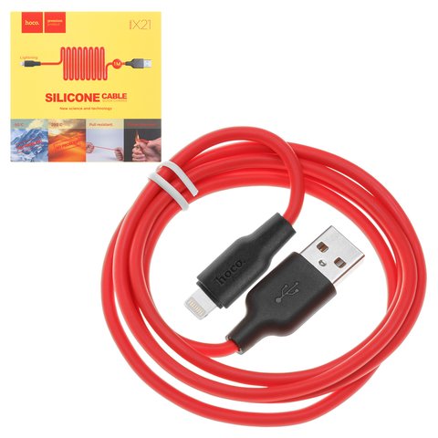 USB кабель Hoco X21, USB тип A, Lightning, 100 см, 2 A, красный, #6957531071372