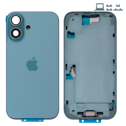 Housing compatible with iPhone 16, green, with SIM card holders, with side buttons, Original PRC , EU Version, teal 