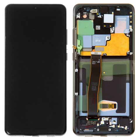 LCD compatible with Samsung G988 Galaxy S20 Ultra, black, with front camera, with frame, Original, service pack, original glass, cosmic black  #GH82 22327A GH82 22271A