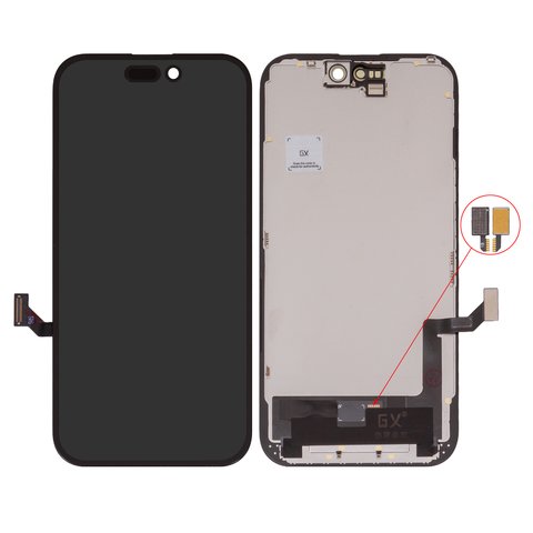 LCD compatible with iPhone 15, black, with frame, HC, without IC, OLED , GX OEM hard 
