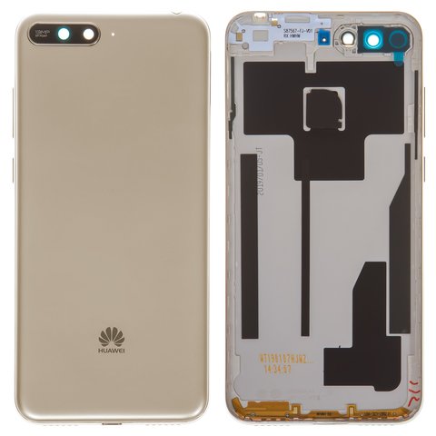 Panel trasero de carcasa puede usarse con Huawei Y6 2018 , dorada, con vidrio de cámara, con botones laterales, Original PRC , Logo Huawei