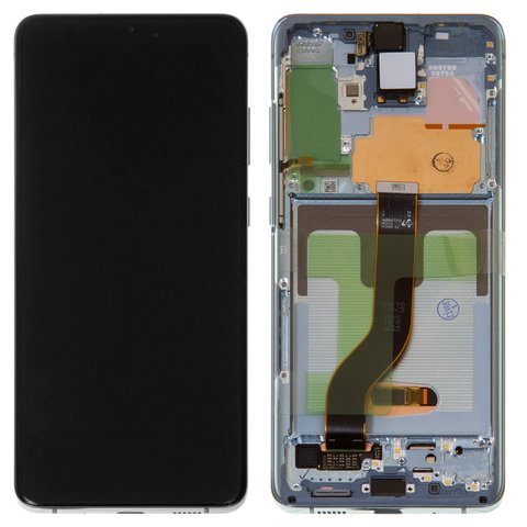 Pantalla LCD puede usarse con Samsung G985 Galaxy S20 Plus, G986 Galaxy S20 Plus 5G, azul, con marco, con cámara frontal, Original, empaque industrial, aura blue, #GH82 22134D GH82 22145D