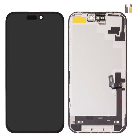 Pantalla LCD puede usarse con iPhone 16, negro, con marco, HC, sin microchip, AMOLED , DD OLED soft