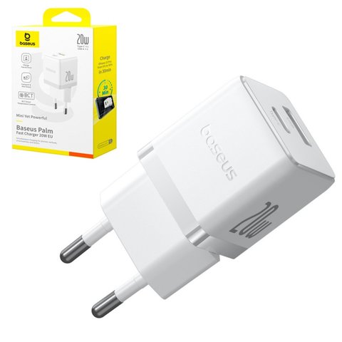 Adaptador de red Baseus Palm, 20 W, Fast Charge, blanco, 2 puertos, #P10111608213 00