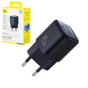 Adaptador de red Baseus PicoGo, W, Fast Charge, negro, 1 puerto, #P10176800123 00