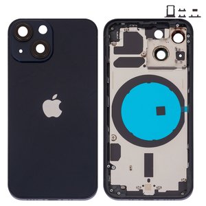 Корпус для iPhone 13 mini, черный, с держателем SIM карты, с боковыми кнопками, midnight