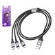 USB кабель Hoco X102, USB тип-C, USB тип-A, micro-USB тип-B, Lightning, 100 см, 2,4 А, чорний, в нейлоновому обплетенні, 3 в 1, #5942007608794