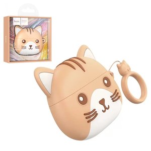 Гарнітура Hoco EW46, бездротова, помаранчева, біла, з силіконовим чохлом, khaki cat, #6931474788863