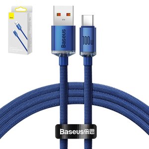 USB кабель Baseus Crystal Shine Series, USB тип C, USB тип A, 120 см, 100 Вт, синий, в нейлоновой оплетке, #CAJY000403
