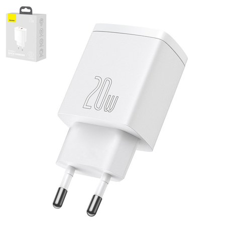 Мережевий зарядний пристрій Baseus Compact Quick Charger, біле, USB тип C, USB тип A, 20 Вт, #CCXJ B02